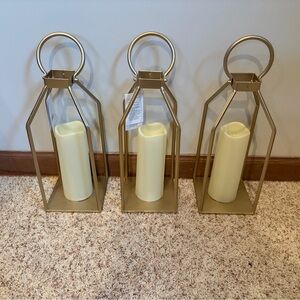 (3) Place & Time 13" Gold Cutout Lantern with LED Candle